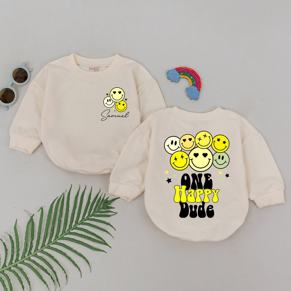 One Happy Dude Romper First Birthday Outfit Smiley Face Bodysuit Baby Boy Clothes 1st Birthday Boy O