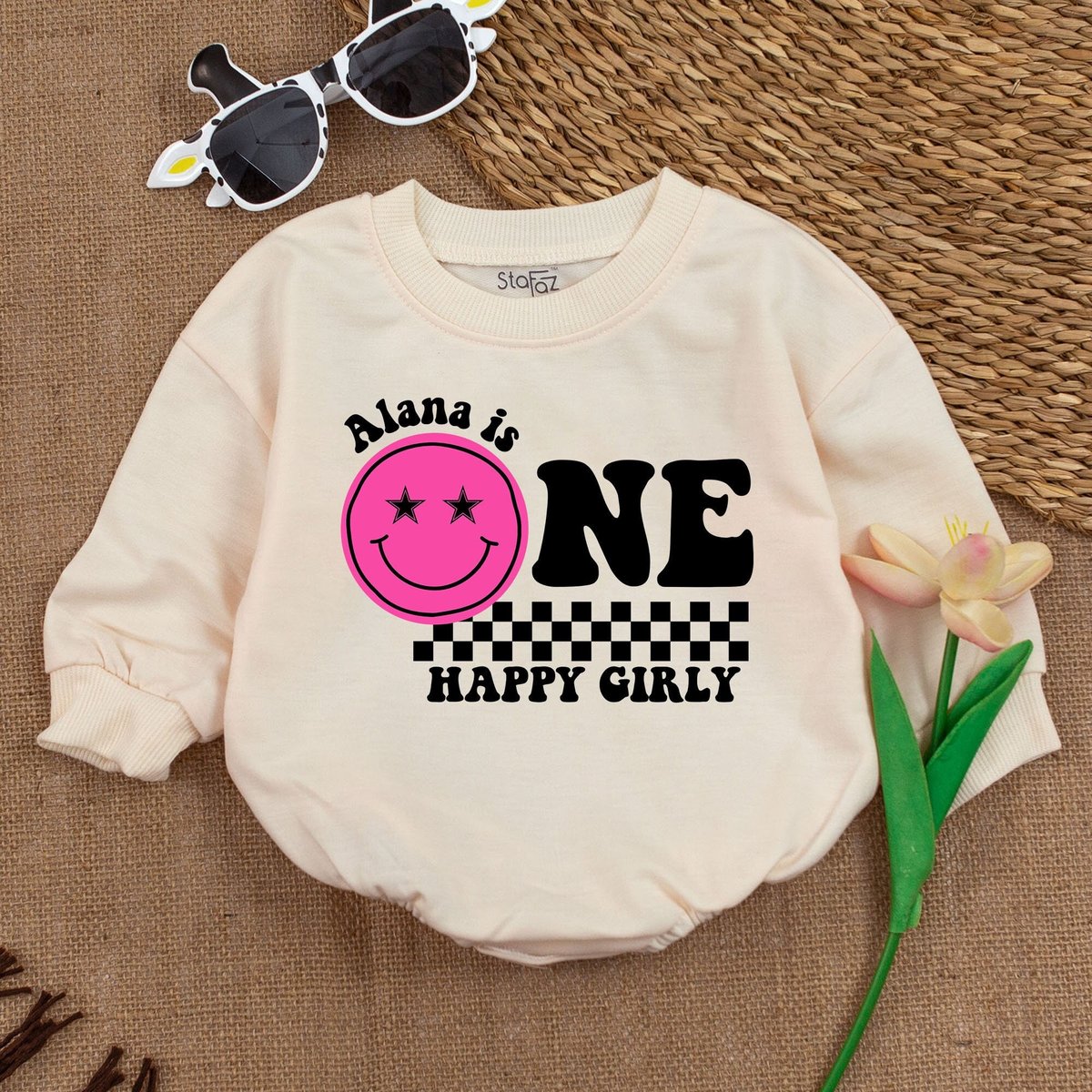 One Happy Girly Birthday Bodysuit Smiley Face Birthday Outfit First Birthday Outfit GirlBaby Girl Bi