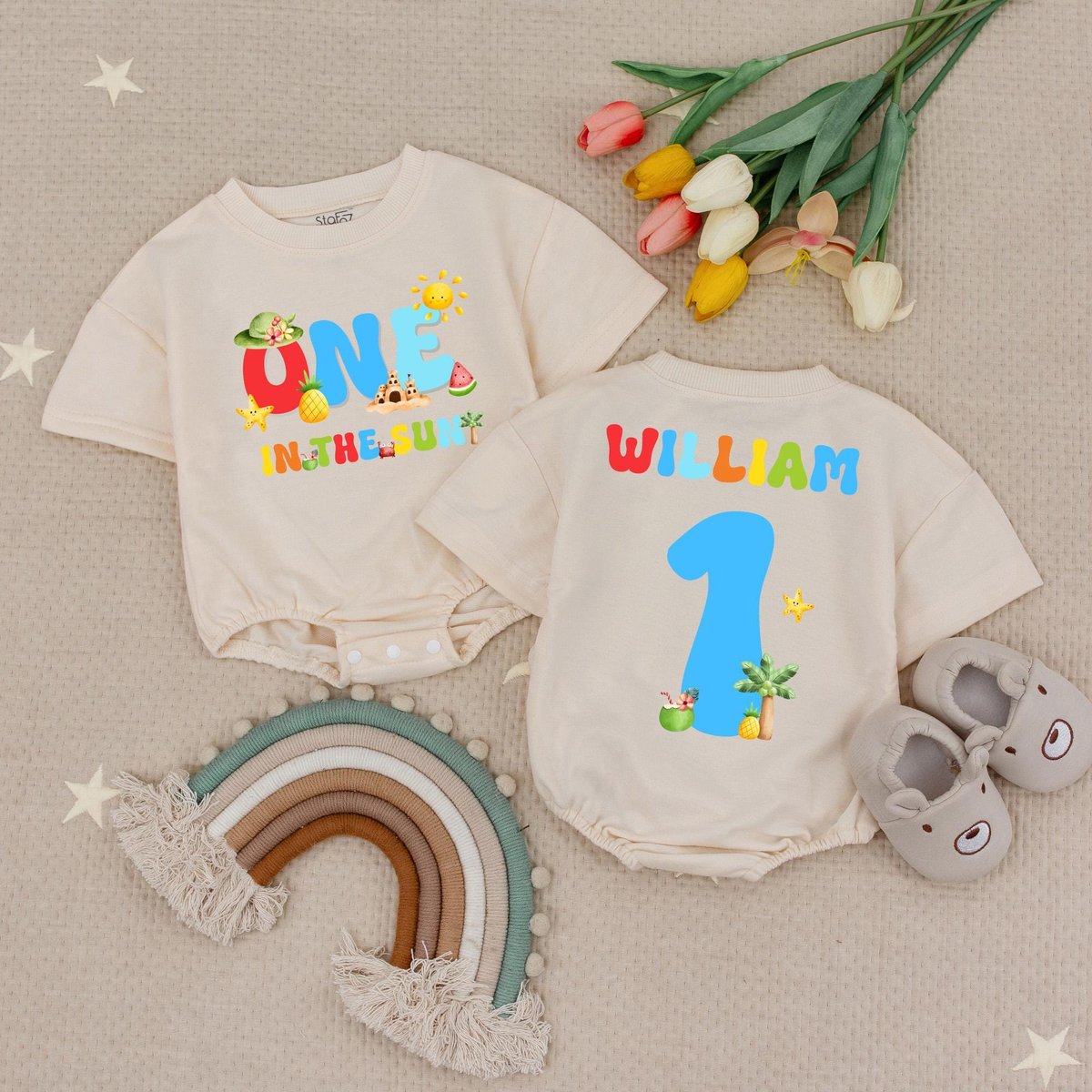 One In The Sun Bright Birthday Baby Romper Pool Beach 1st Boys Birthday Bubble Romper Summer First B