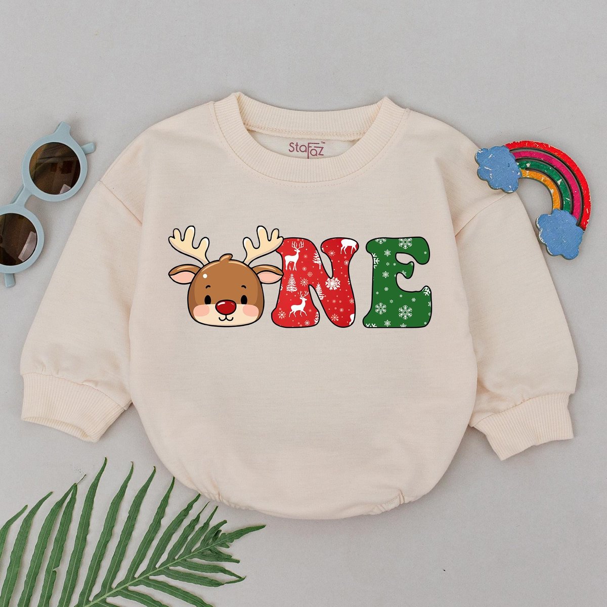 One Little Reindeer Baby Romper 1st Christmas Reindeer Romper Baby Shower Gift Christmas Outfit Newb