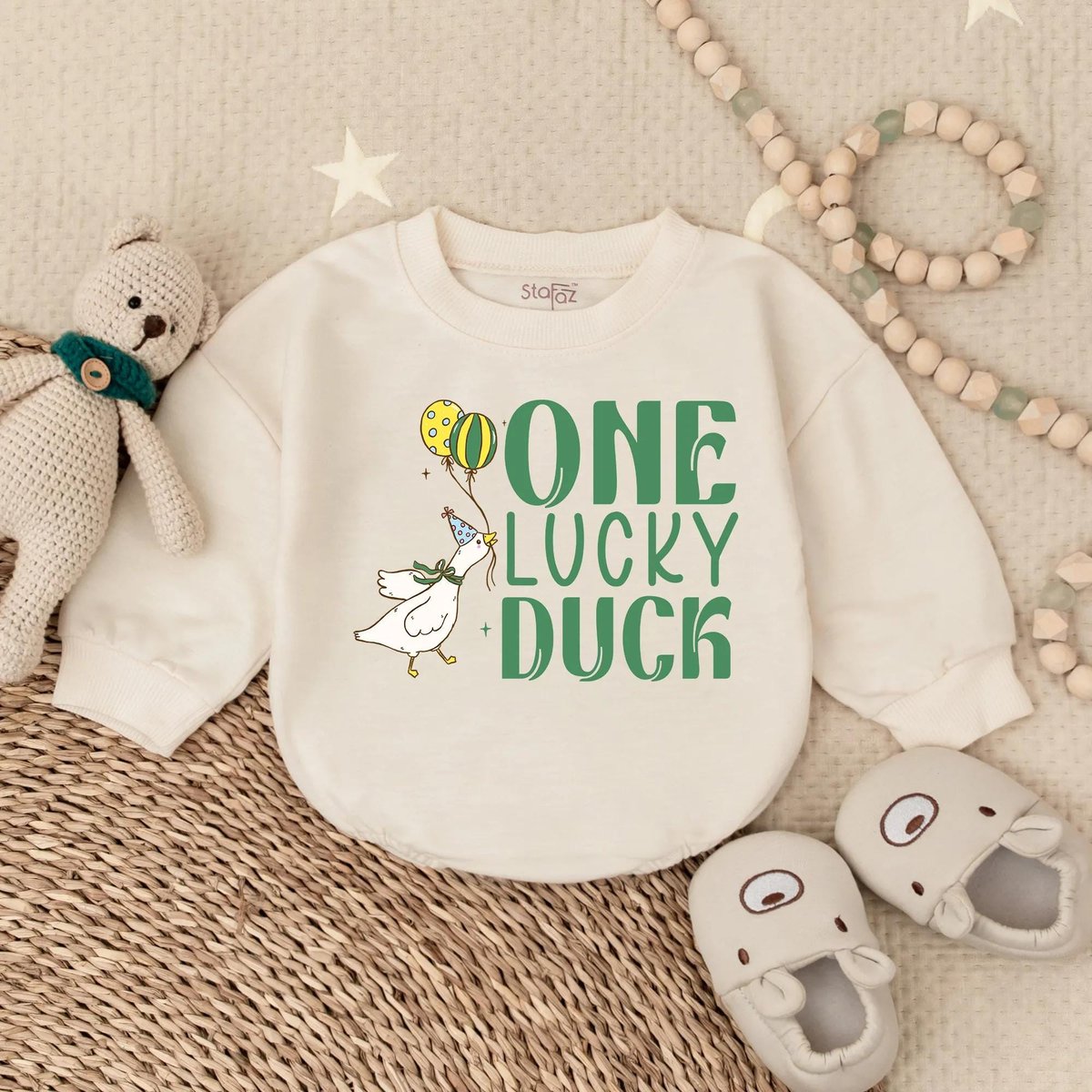 One Lucky Duck 1st Birthday Romper Boy's Lucky Ducky Outfit First Birthday Boy Clothes Cute Baby Bo