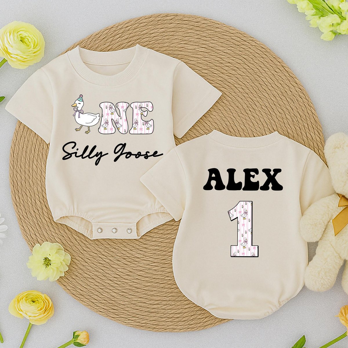 One Silly Goose Baby Romper First Birthday Baby Bodysuit Cute Baby Romper Funny Silly Goose Shirt 1s 434