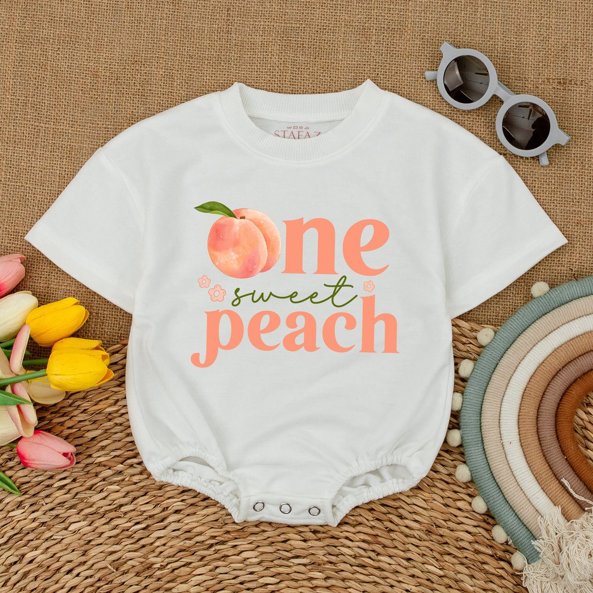 One Sweet Peach Birthday Romper One Little Peach Bodysuit Peach 1st Birthday Baby Birthday Outfit Sm 174