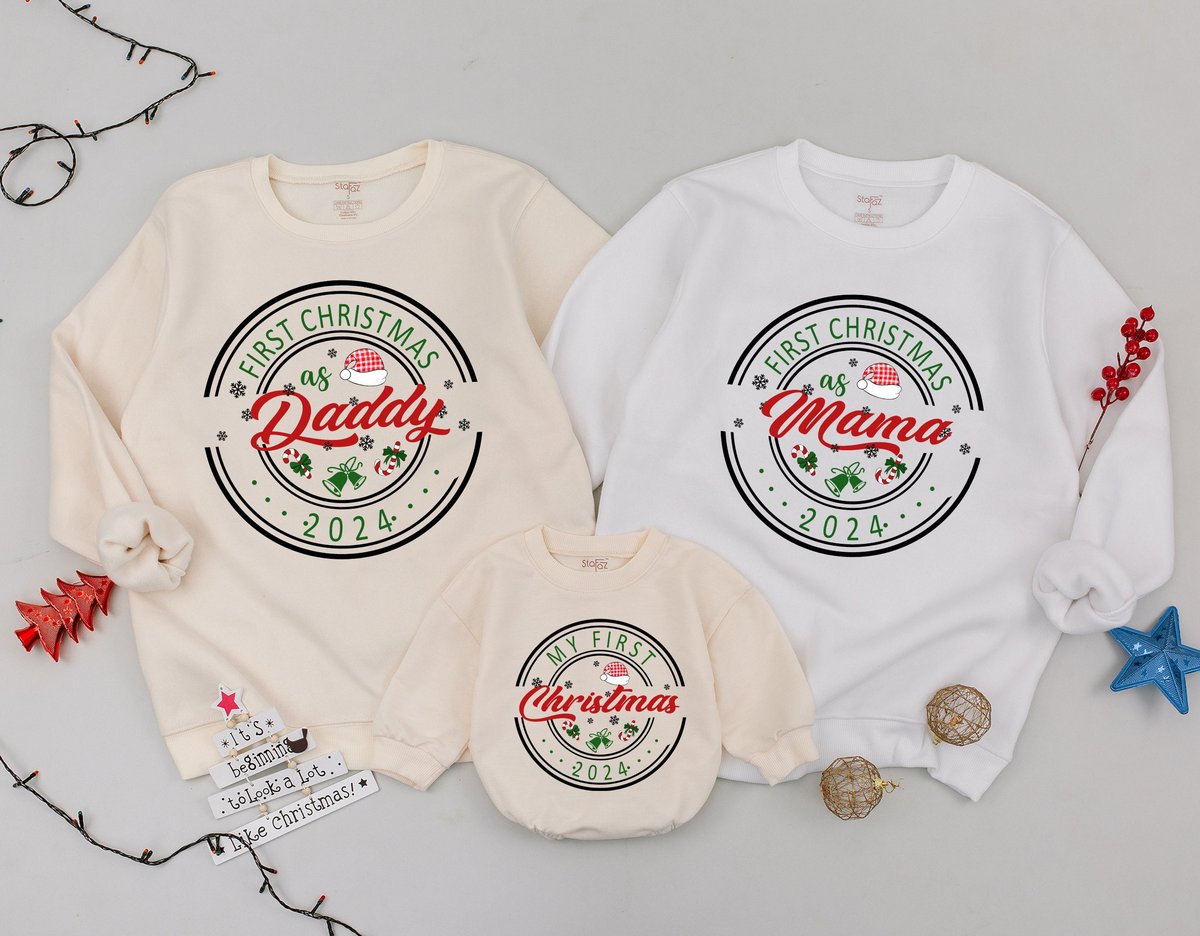 Our First Christmas Matching Family Sweatshirt First Christmas As Daddy As Mommy outfit Funny Christ 178