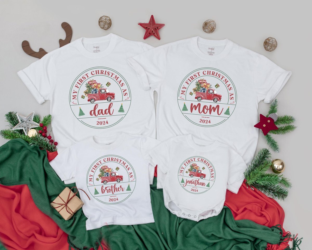Our First Christmas Shirt First Christmas As Dad Mom Shirts Matching Christmas Family Baby Announcem 182
