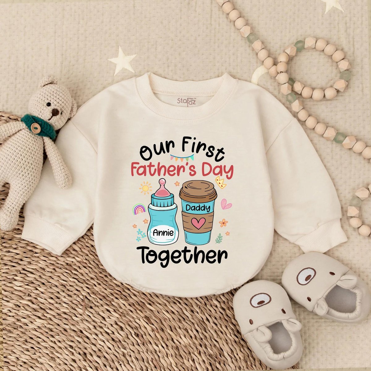 Our First Father's Day 2025 Bubble Romper Personalized Dad and Baby Outfit Newborn Outfit Baby Girl