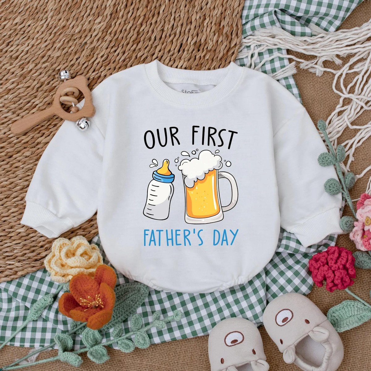 Our First Father's Day Romper Daddy's Drinking Buddy Bodysuit Happy 1st Father's Day Outfit Baby 189