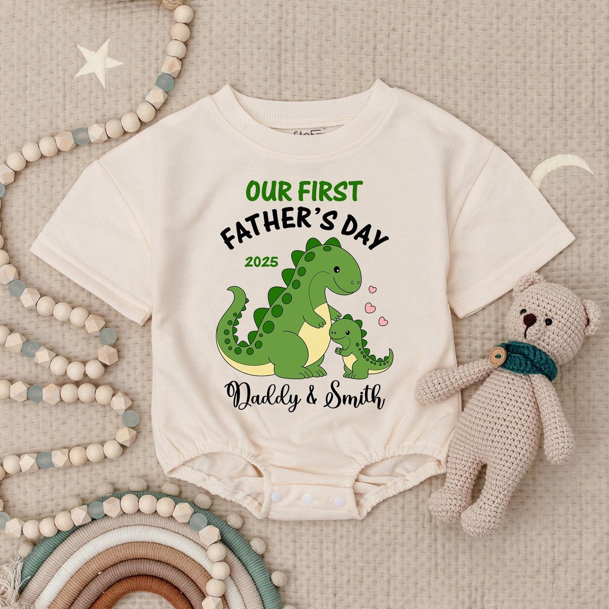Our First Fathers Day Dinosaur Baby RomperFirst Fathers Day Cute Dino BabysuitFathers Day Gift IdeaP