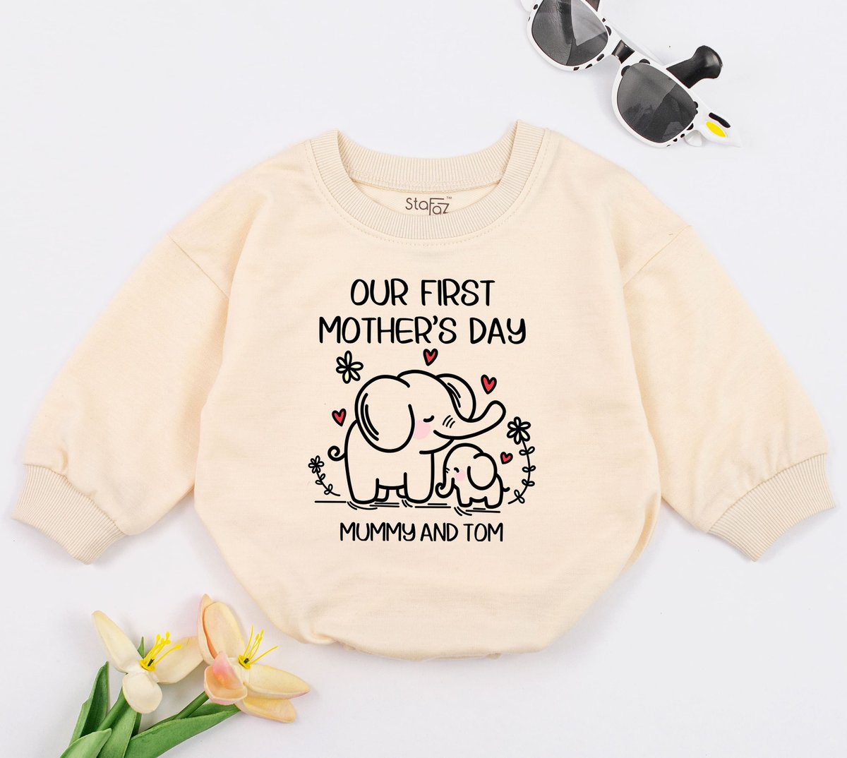 Our first mother's day elephant Baby Romper Personalized Baby Bodysuit Mothers Day Gift Baby Shower 167