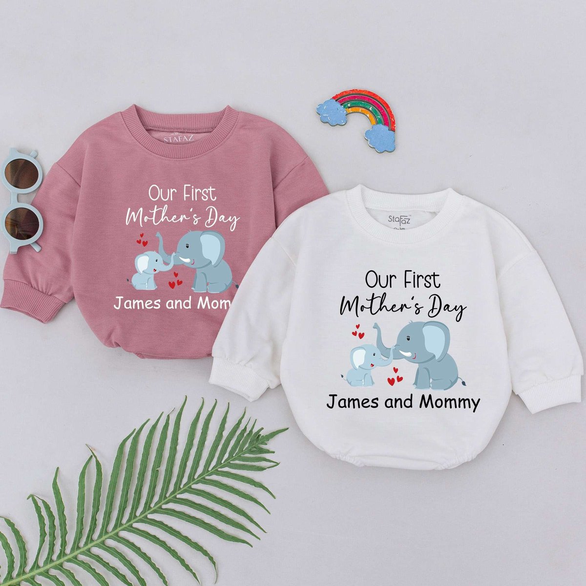 Our First Mother's Day Elephants Romper Mom Baby Outfits Mother's Day Gift For Daughter Baby Showe