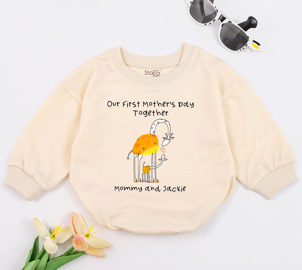 Our first mother's day Giraffes Baby Romper Personalized Baby Bodysuit Mothers Day Gift Baby Shower 169