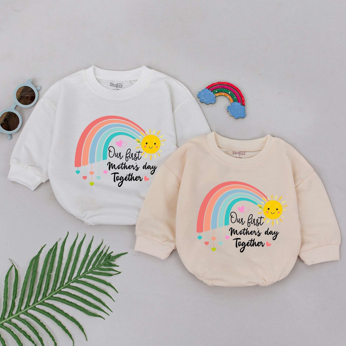 Our First Mother's Day Rainbow Romper Mom Baby Outfits 1st Mother's Day Gift For Daughter Baby Sho