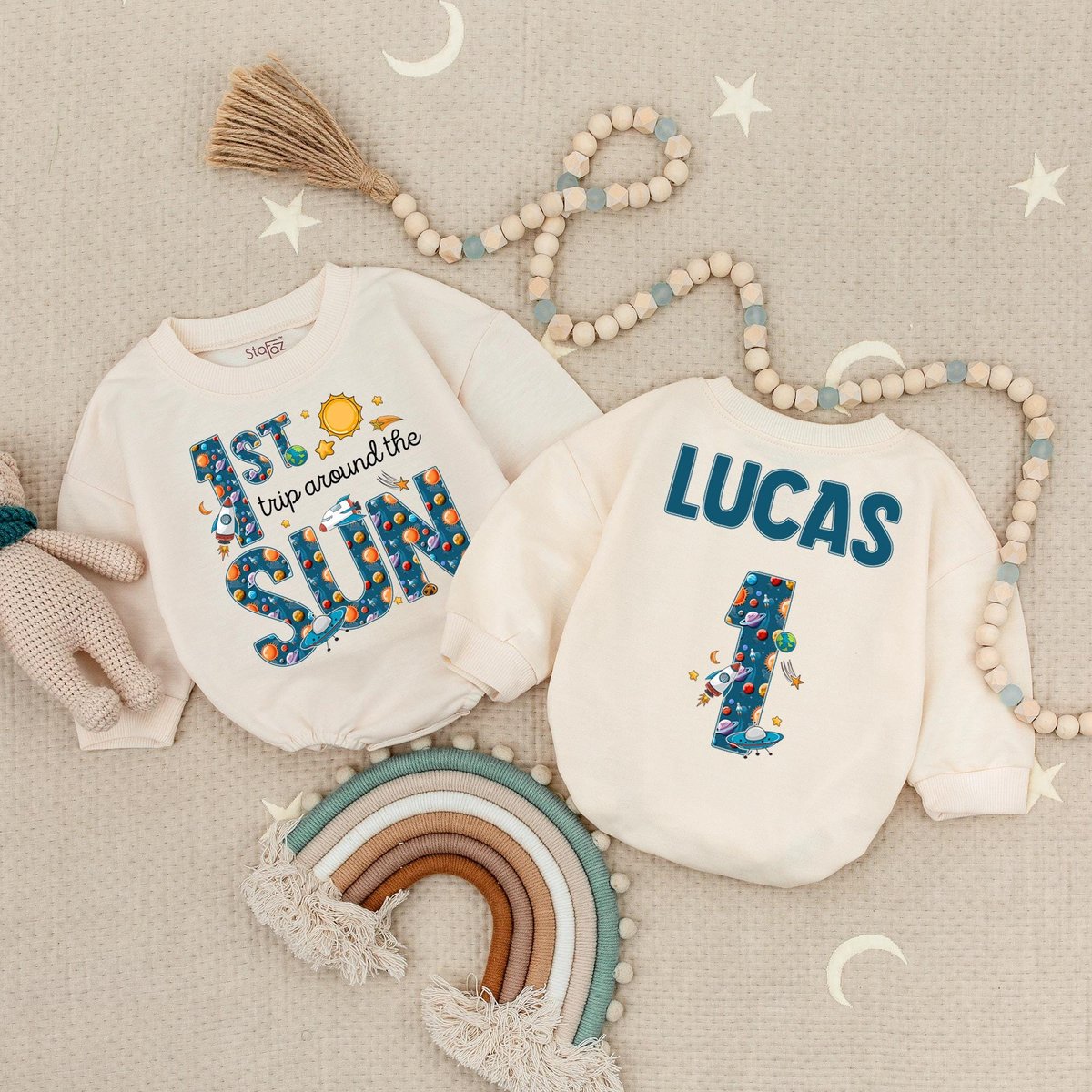 Outer Space 1ST Trip Around The Sun Baby Romper First Trip Around Space Babysuit Space Birthday 1st