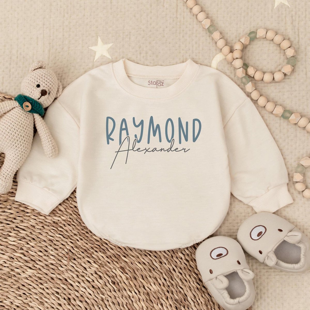 Oversized Custom Name Baby Romper Bubble Romper Letter Baby Sweatshirt Baby Sweatshirt Blue baby Swe 182