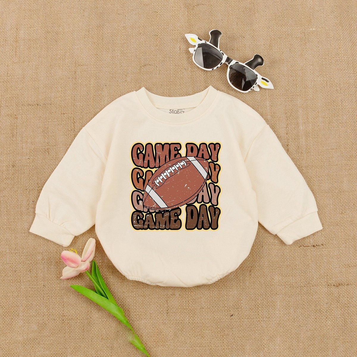 Oversized Gameday Baby Romper Football Babe Jumpsuit Football Baby Shower Football Fan Baby Outfit F
