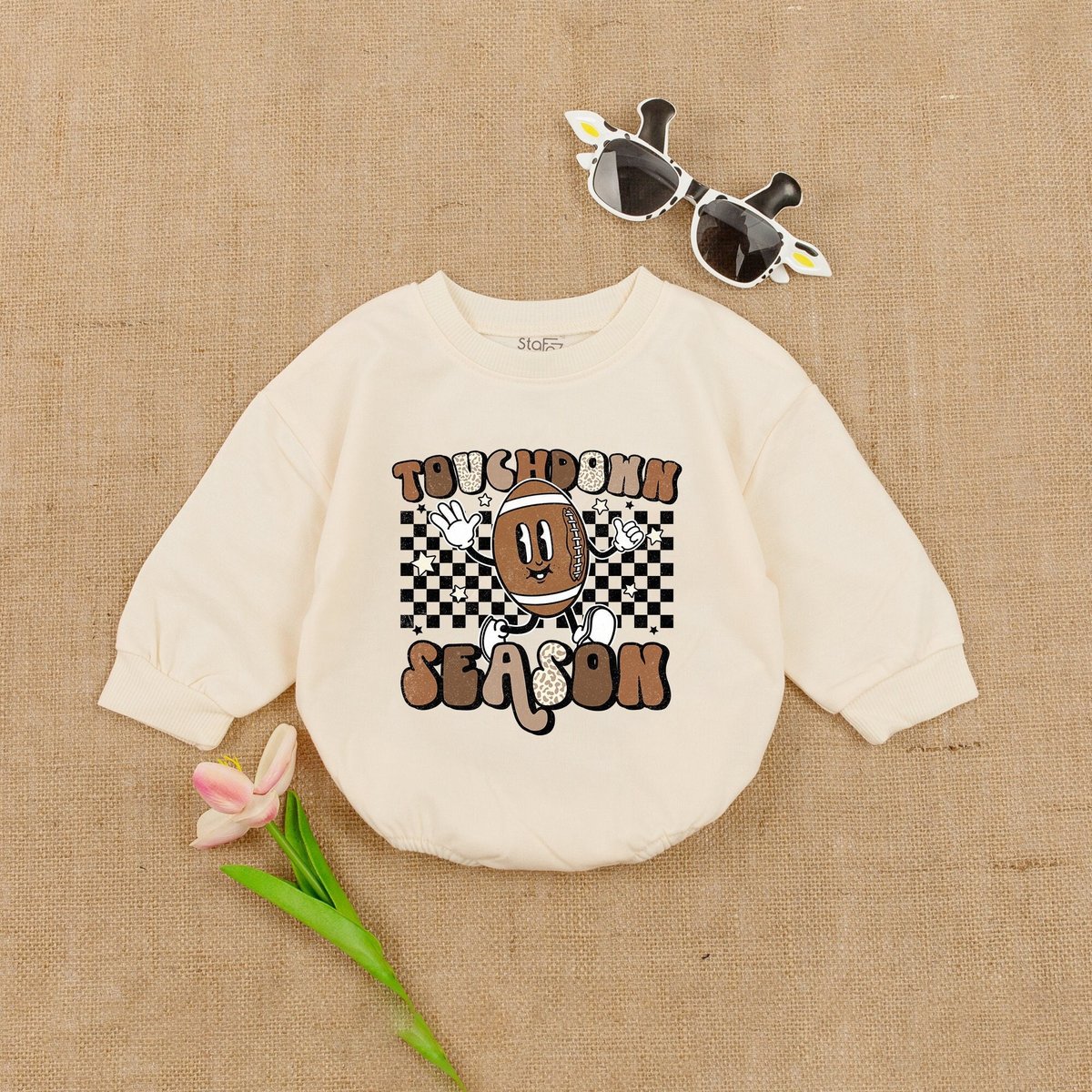 Oversized Touchdown Baby Romper Football Babe Jumpsuit Football Baby Shower Football Fan Baby Outfit