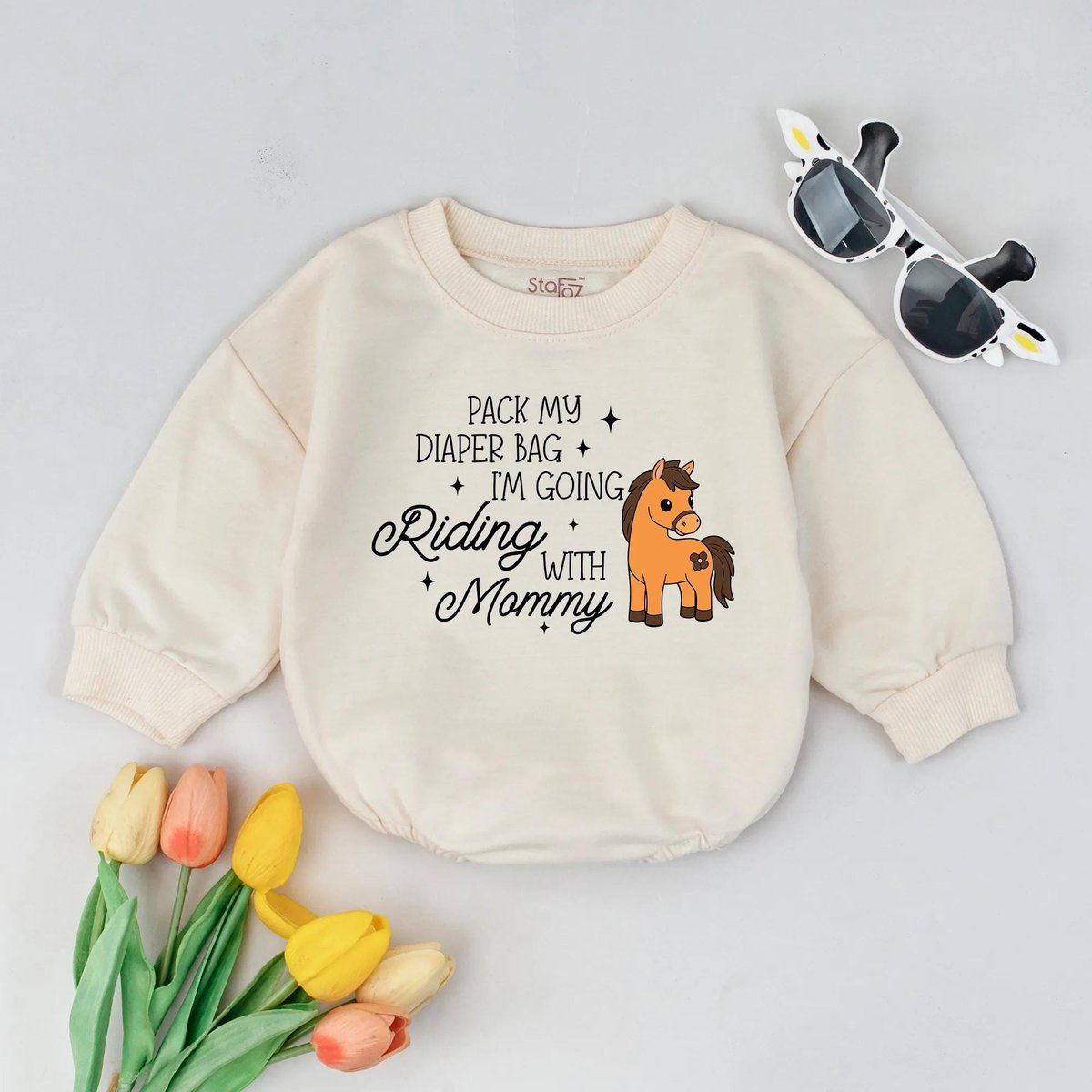 Pack My Diaper Bag I'm Going Riding with Mommy Romper Horseback Riding Bodysuit Equestrian Baby Clo 436