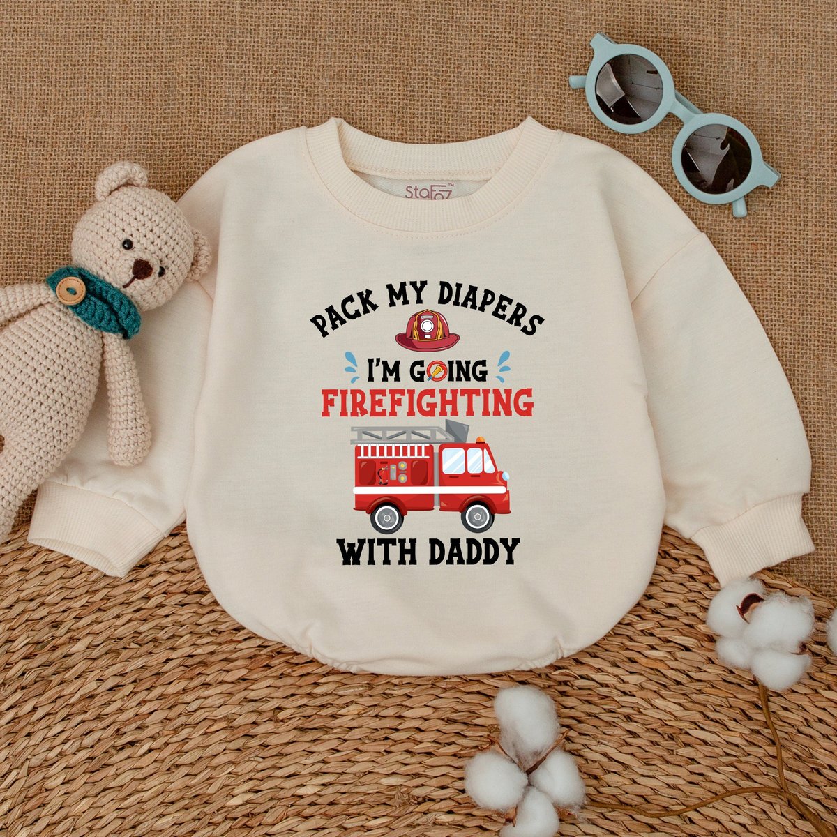 Pack My Diapers I'm Going Firefighting With Daddy Romper Funny Fireman Bodysuit Father's Day Outfi 171