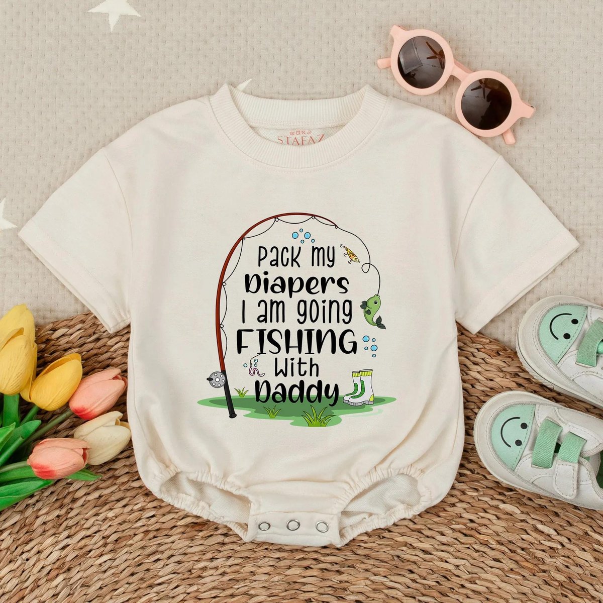 Pack My Diapers I'm Going Fishing With Daddy Bubble RomperBaby Boy OutfitShort Sleeve Oversized Bod
