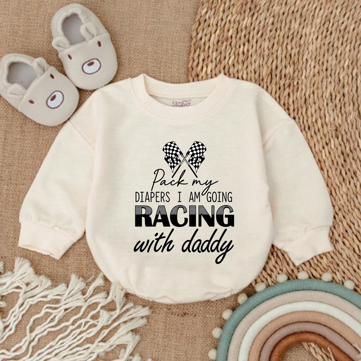 Pack My Diapers I'm Going Racing With Daddy Baby Bodysuit Baby Boy ClothesFather's Day OutfitBaby