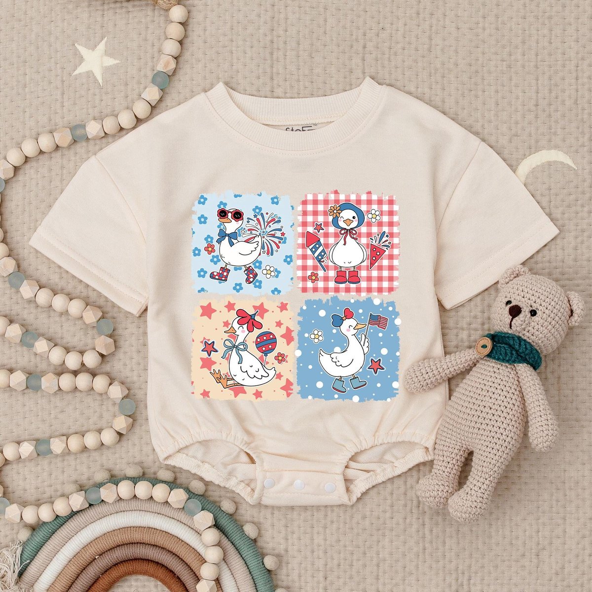 Patriotic Goose Baby Girl Outfits 4th of July Goose Bubble Romper Patriotic Baby Clothes Baby Girl C