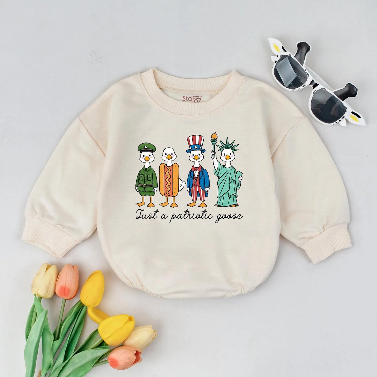 Patriotic Goose Buble Romper Long Sleeve Baby Clothes 4th of July Baby Outfit Cute Baby Romper Indep 431