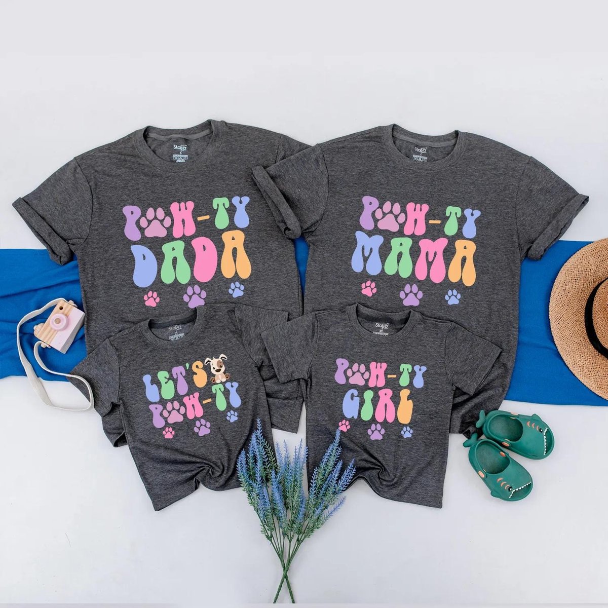 Pawty Animal Birthday Family Shirts Dada Mama Girl Lets Pawty Pet Theme Birthday Outfit Dog Party Ma 190