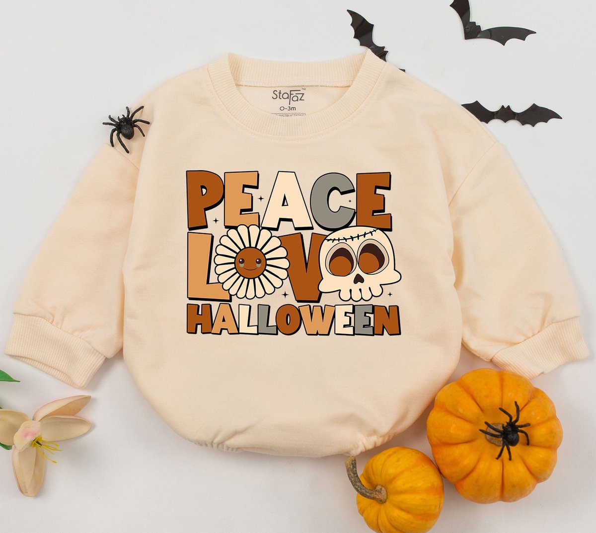 Peace Love Halloween Baby Romper Toddler Sweatshirt Baby Halloween Bubble Romper Halloween Baby Outf 155