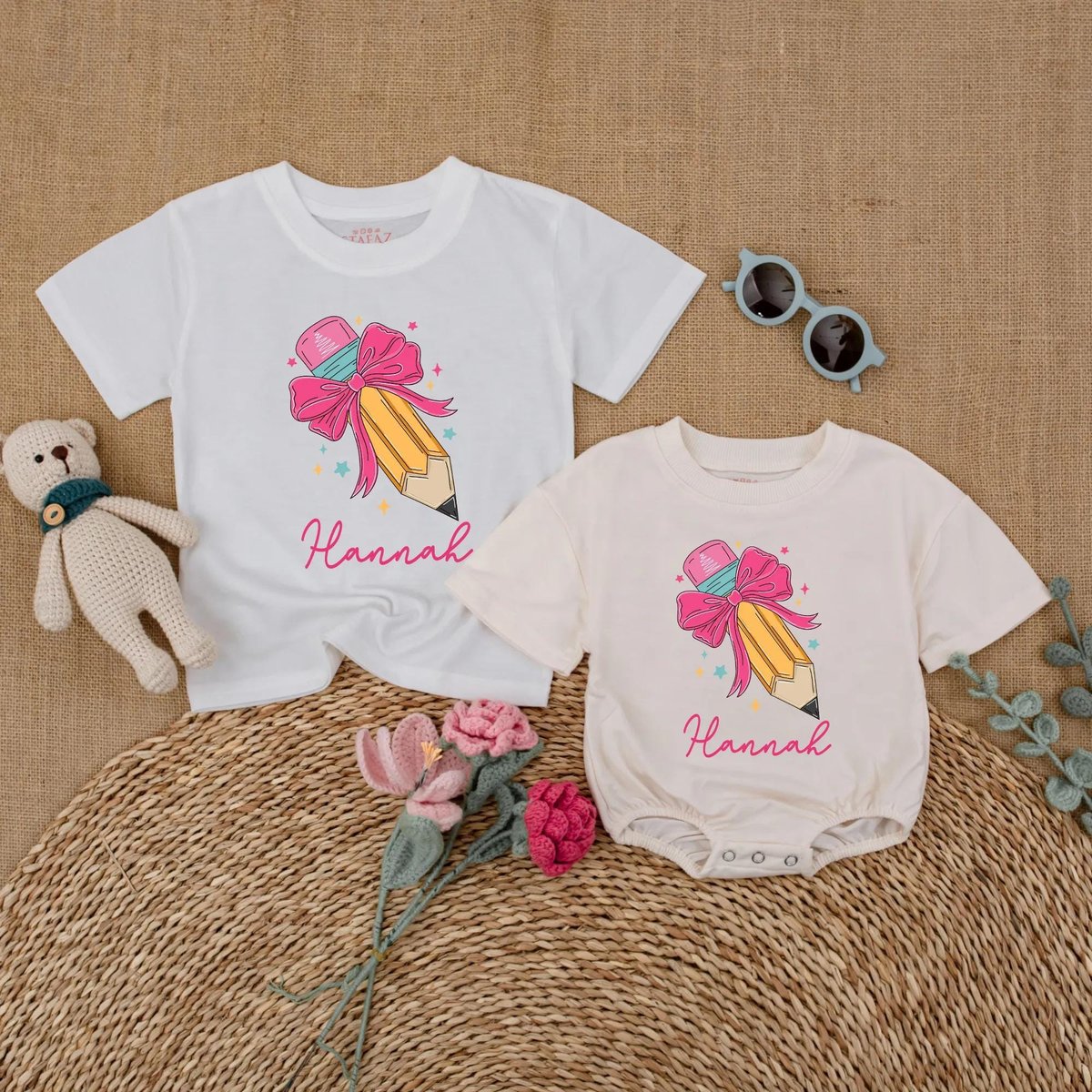 Pencil With Bow Baby T shirt Romper Personalized Back To School Shirt Custom Name School Tee First D 432