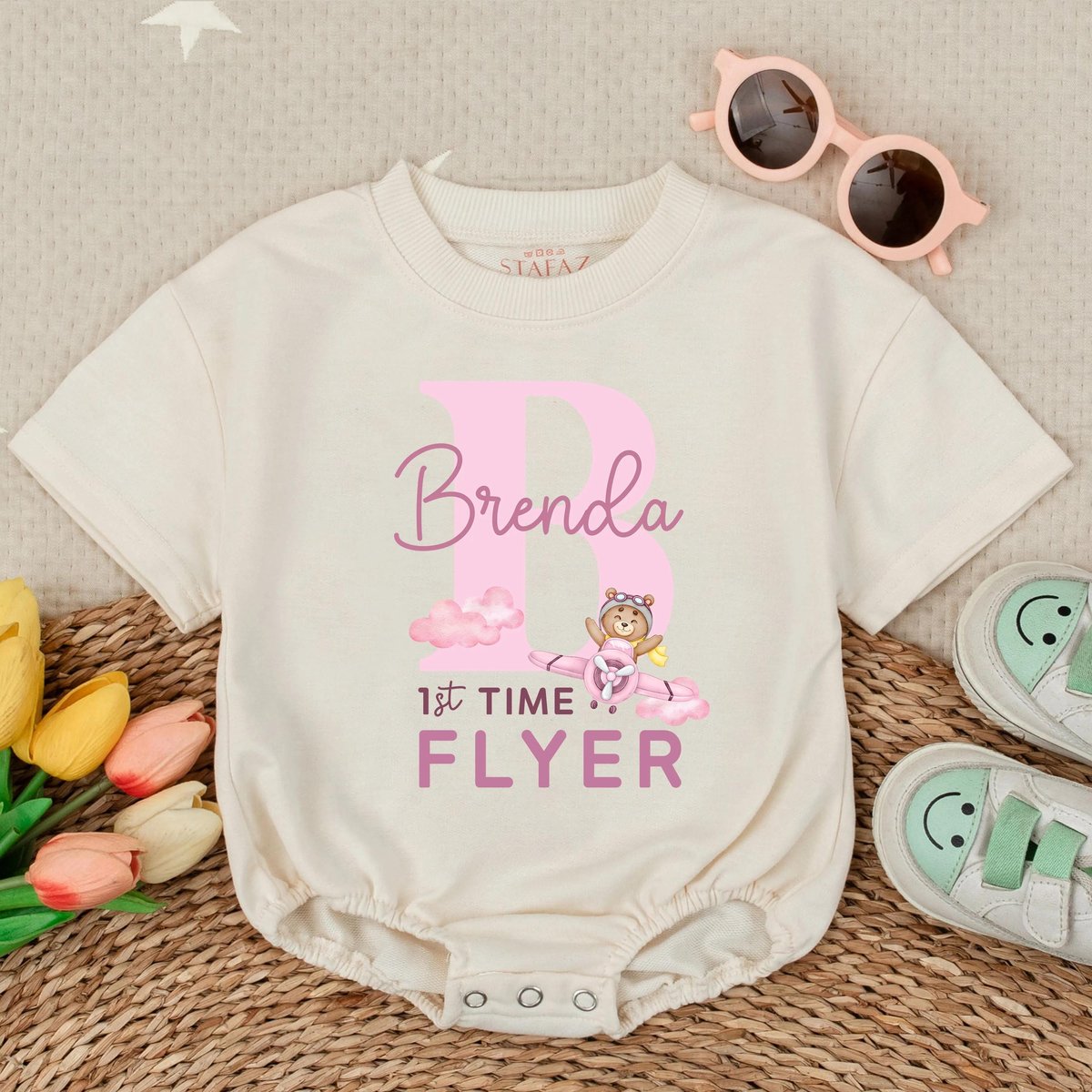 Personalised My First Flight Short Sleeve Bubble Romper First Time Flyer Bodysuit Babies First Holid