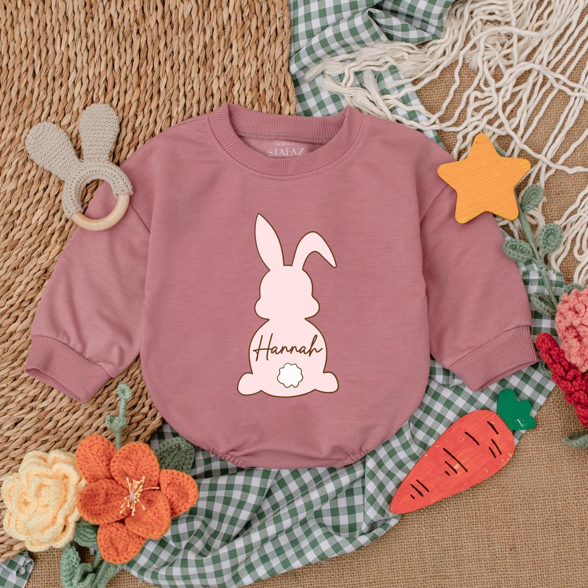 Personalization Bunny Baby Romper Easter Bunny Bodysuit Easter Day Baby Gift My First Easter Outfit 183