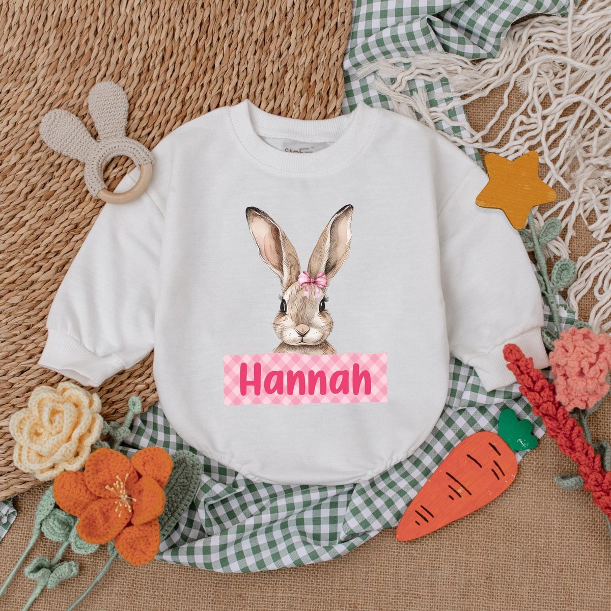 Personalization Cute Bunny Baby Romper Baby Girl Easter Bunny Bodysuit Easter Day Baby Gift My First 186