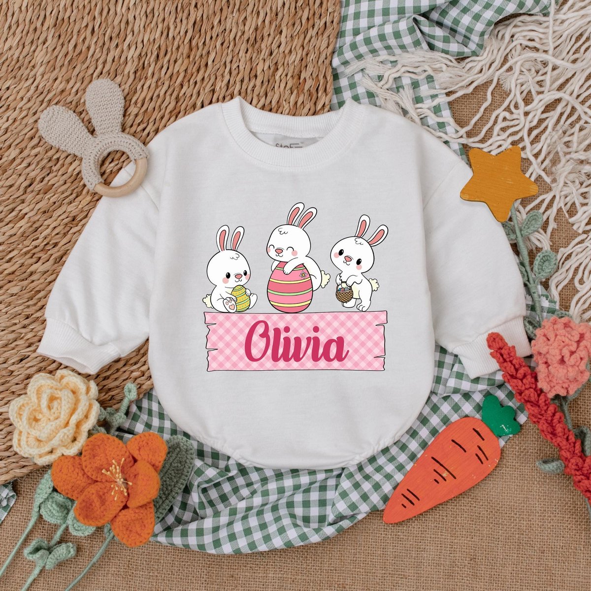 Personalization Cute Bunny Easter Romper Baby Girl Easter Bunny Bodysuit My First Easter Outfit East 185