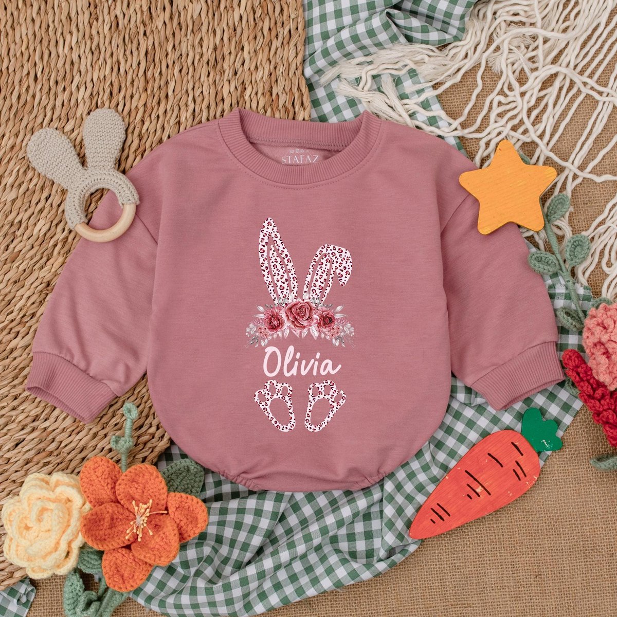 Personalization Pink Leopard Bunny Romper Baby Girl Easter Bunny Bodysuit Easter Day Baby Gift My Fi 185