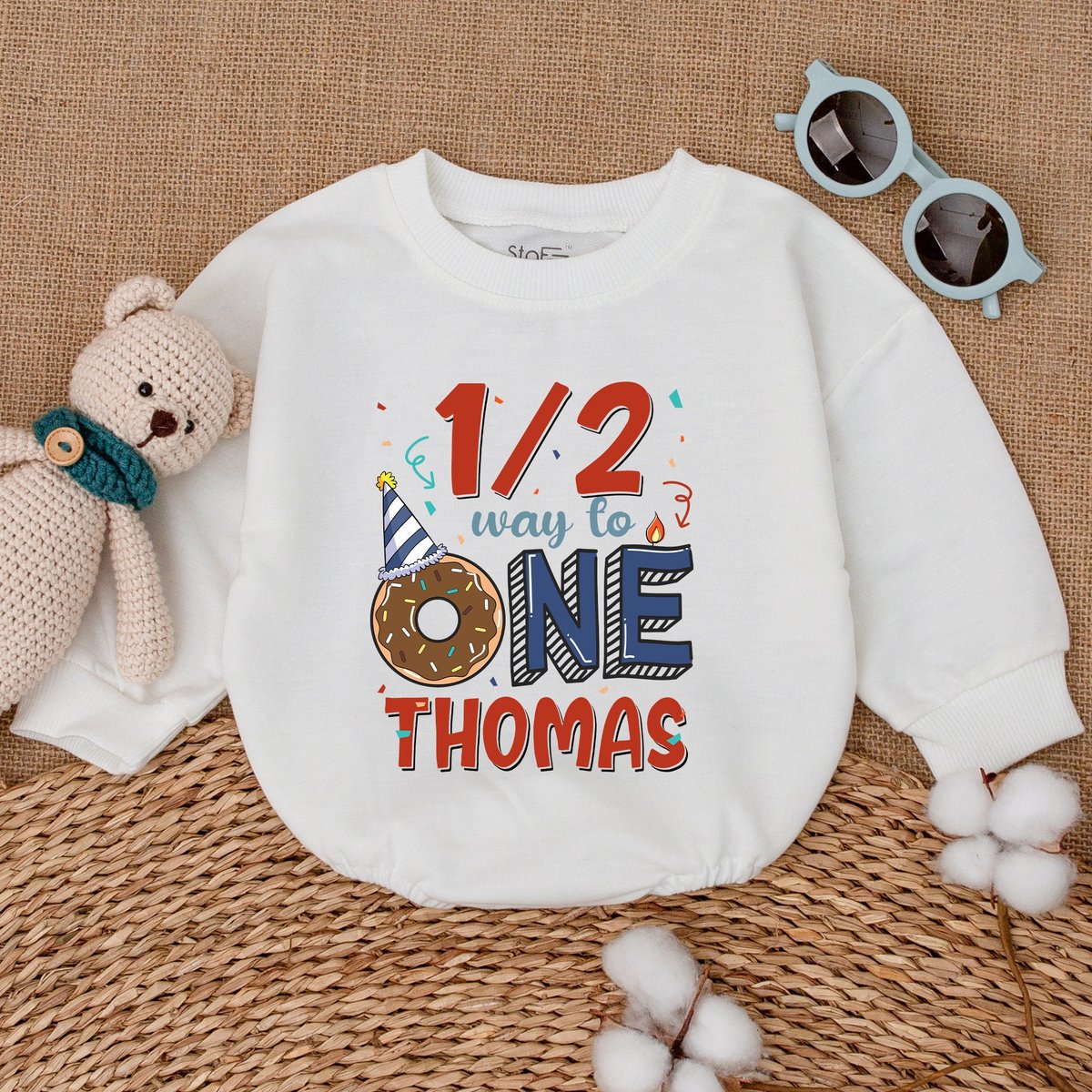 Personalized 12 Way To One Romper Half Birthday Bodysuit Donut Sprinkles Birthday Donut Grow Up Baby 168