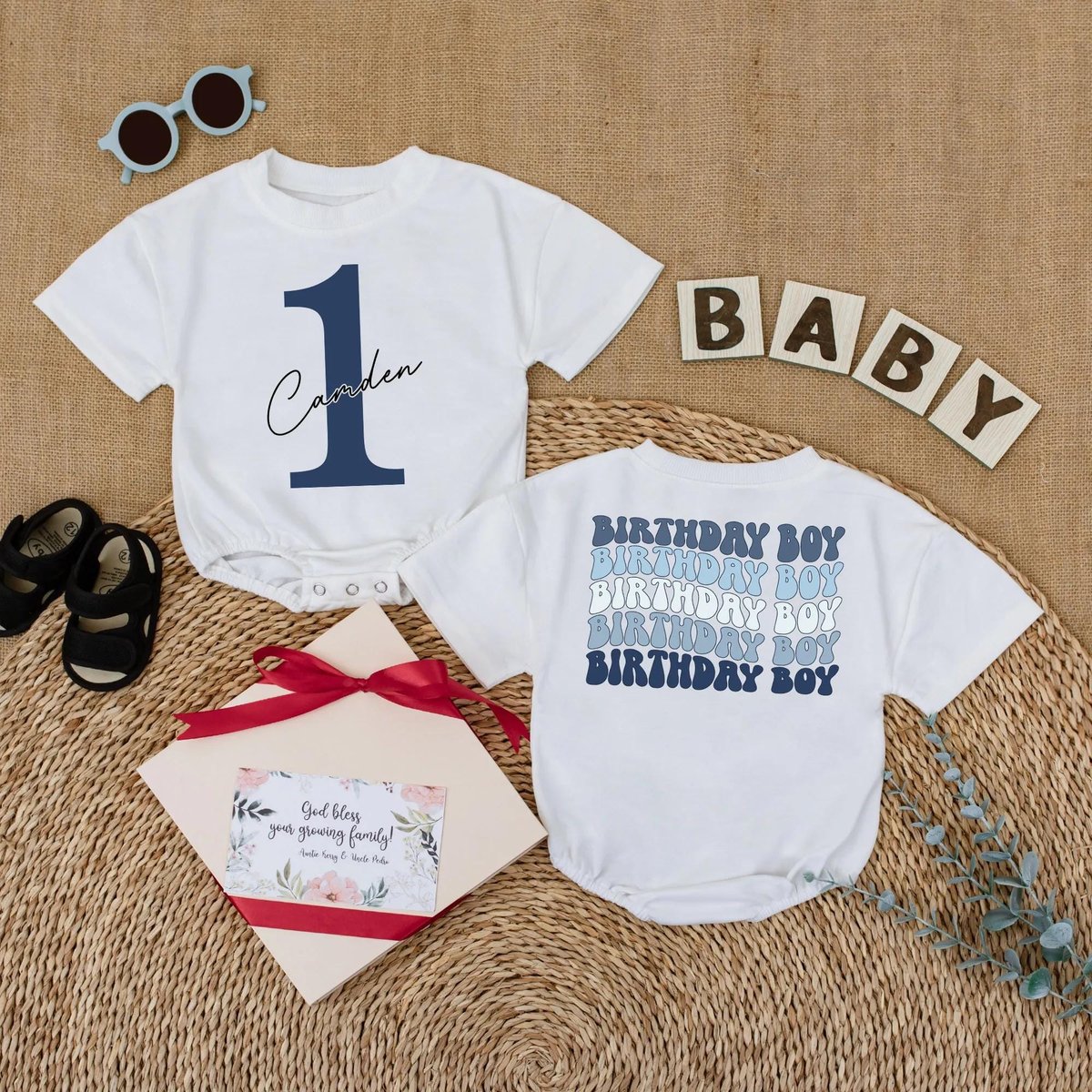Personalized 1st Birthday Boy Baby Romper Custom Boy Bodysuit Blue Boy First Birthday Outfit Cake Sm 432