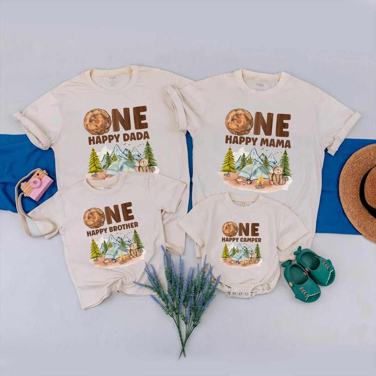 Personalized 1st Birthday Family Matching Shirt One Happy Camper Outfit Camping Theme First Birthday 431