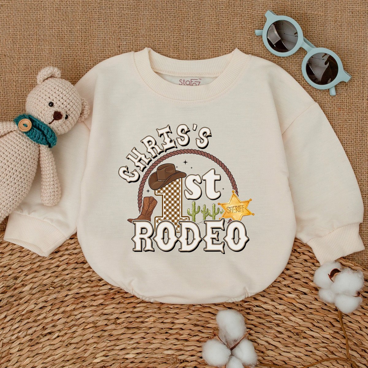 Personalized 1st Rodeo Birthday Romper Western Birthday Bodysuit Custom Name Birthday Outfit Romper 170