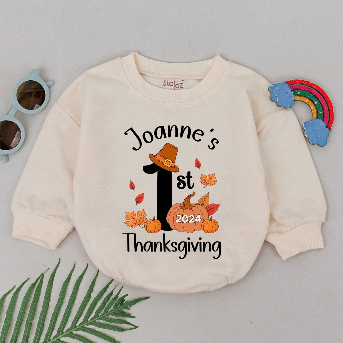 Personalized 1st Thanksgiving Romper Pumpkin Baby Romper 1st Birthday Thanksgiving Outfit First Than