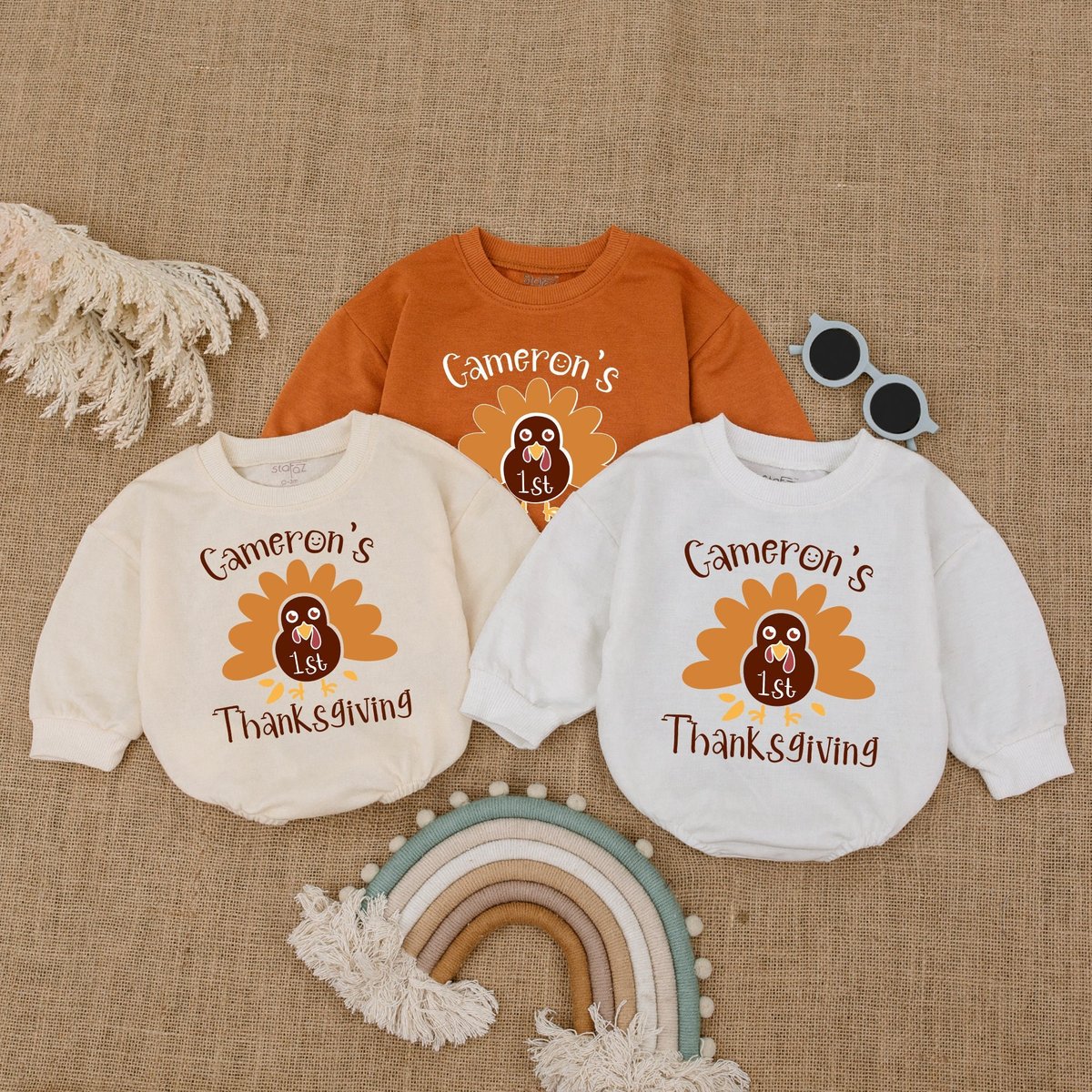 Personalized 1st Thanksgiving Outfit Bubble RomperThanksgiving Turkey Baby Clothes Fall Baby Bodysui 173