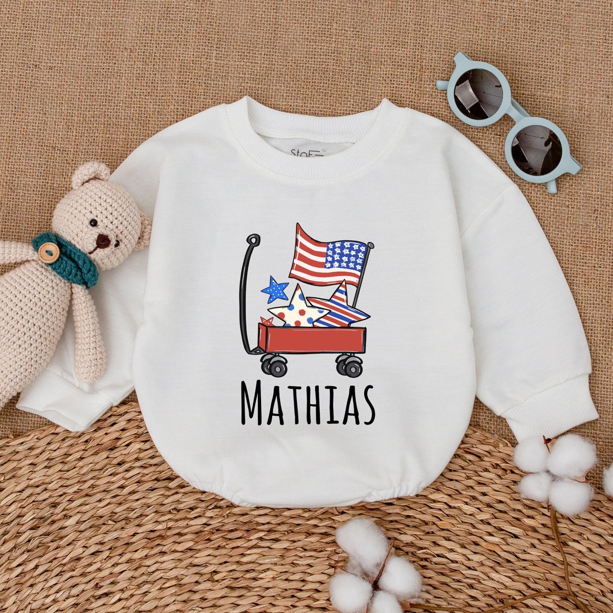 Personalized 4th of July Baby Romper Patriotic Baby Bodysuit 4th of July Clothes Newborn Bubble Romp 171