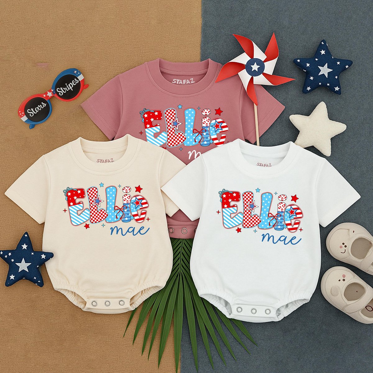 Personalized 4th of July Baby Bubble Romper Custom Bow Name T shirt Romper for Girls Independence Da 429