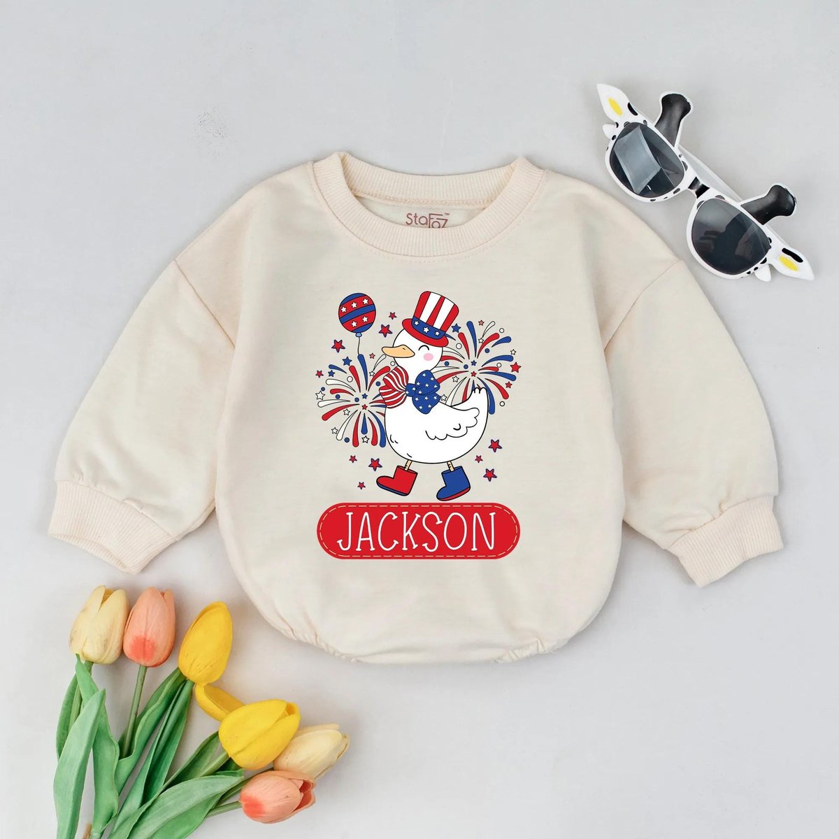 Personalized 4th Of July Baby Romper Cute Duck Fireworks Outfit Independence Day Clothes for Kids Cu 431