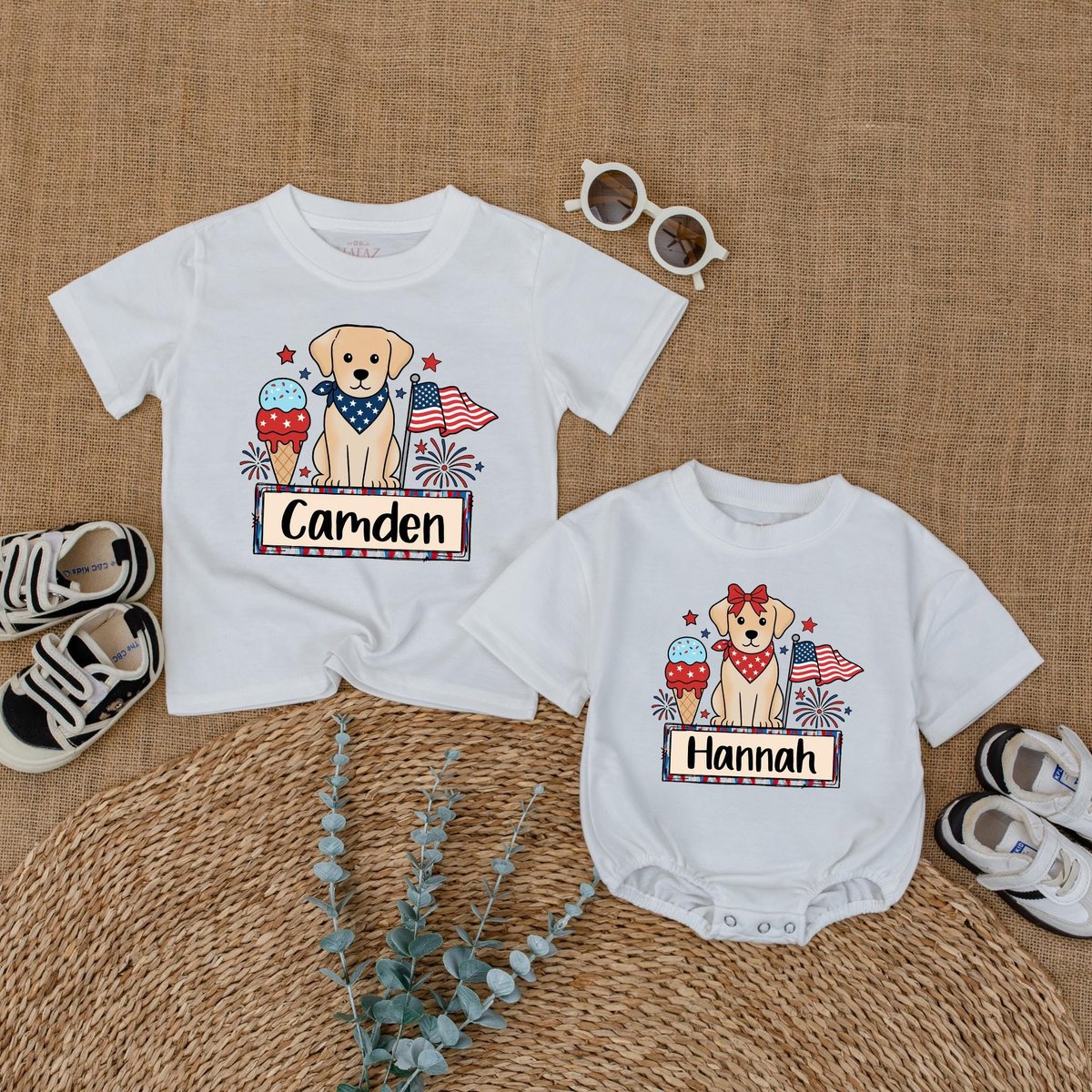 Personalized 4th of July Dog Baby Romper Boy Girl 4th July Kids Shirt Patriotic Matching Outfit Cust 430