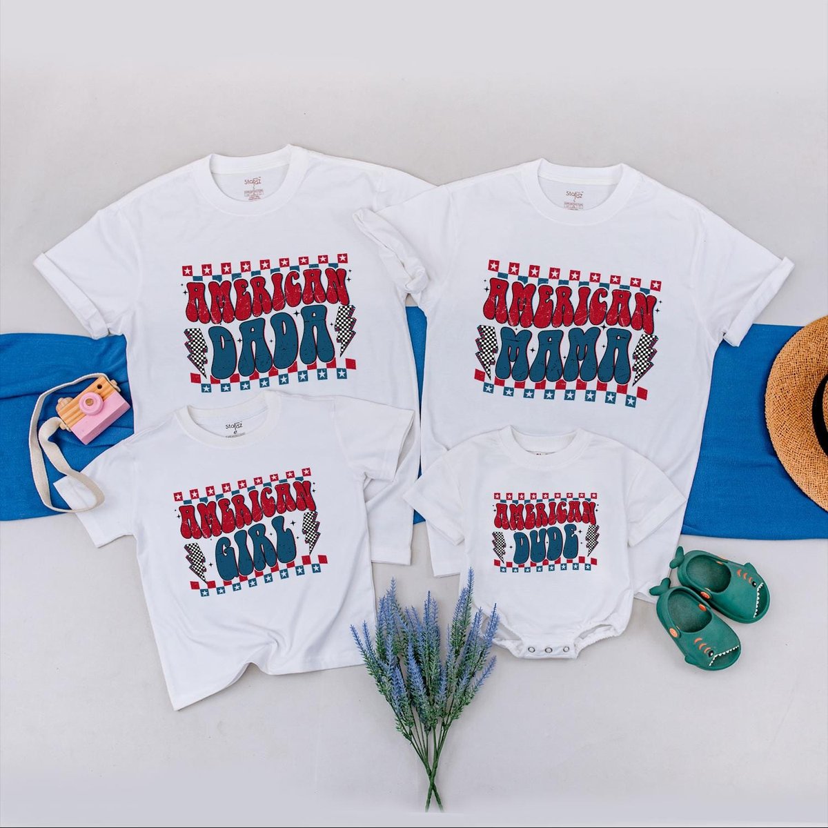 Personalized 4th of July Family Matching Shirts Patriotic Lightning Bolt Outfit for Dad Mom Baby Sis 429