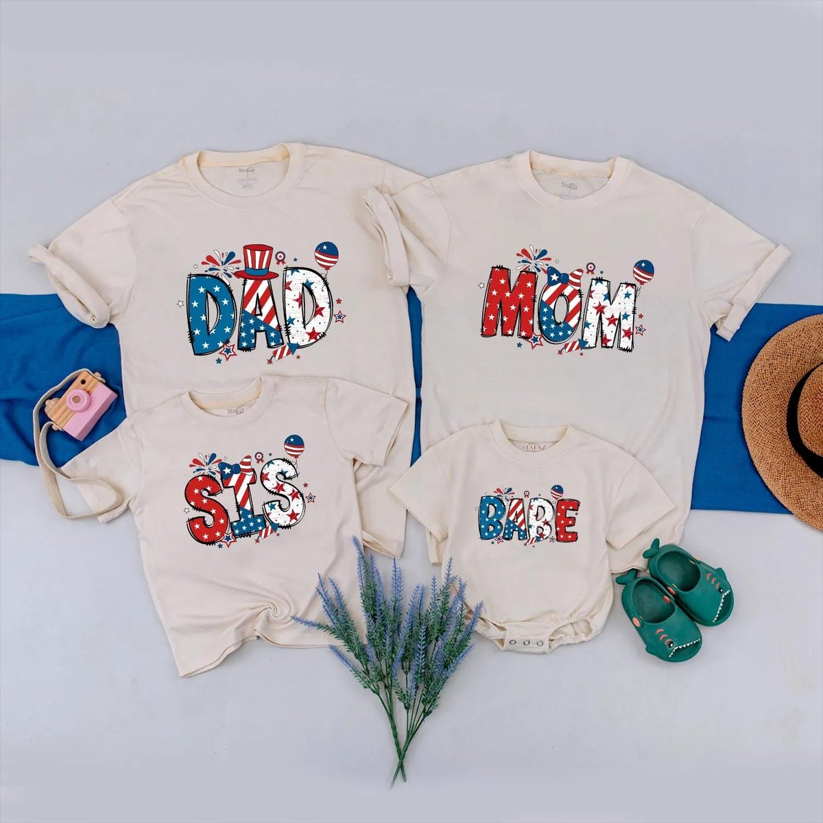 Personalized 4th of July Matching Family Shirts Patriotic Firework Tees for Dad Mom Sister and Baby 430