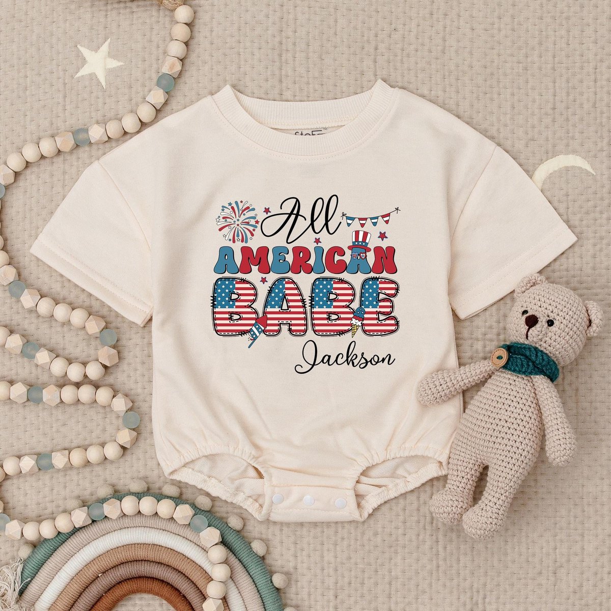 Personalized All American Babe Baby Romper 4th of July Kids Bodysuit Patriotic Baby Bodysuit4Th Of J