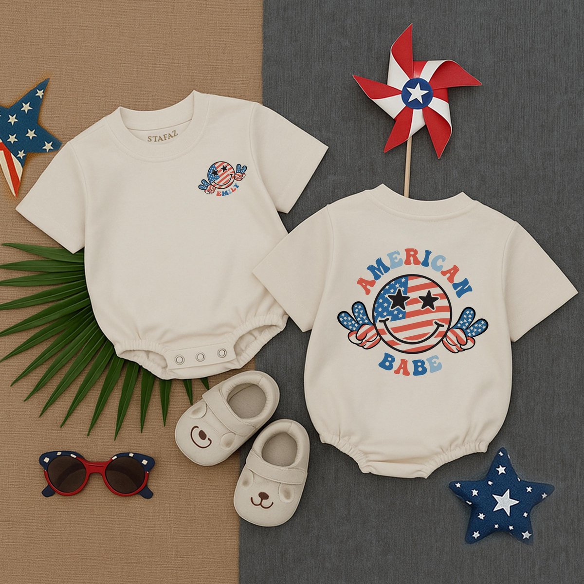 Personalized American Babe T Shirt Bubble Romper 4th of July Baby Girl Outfit Patriotic Infant Cloth 429