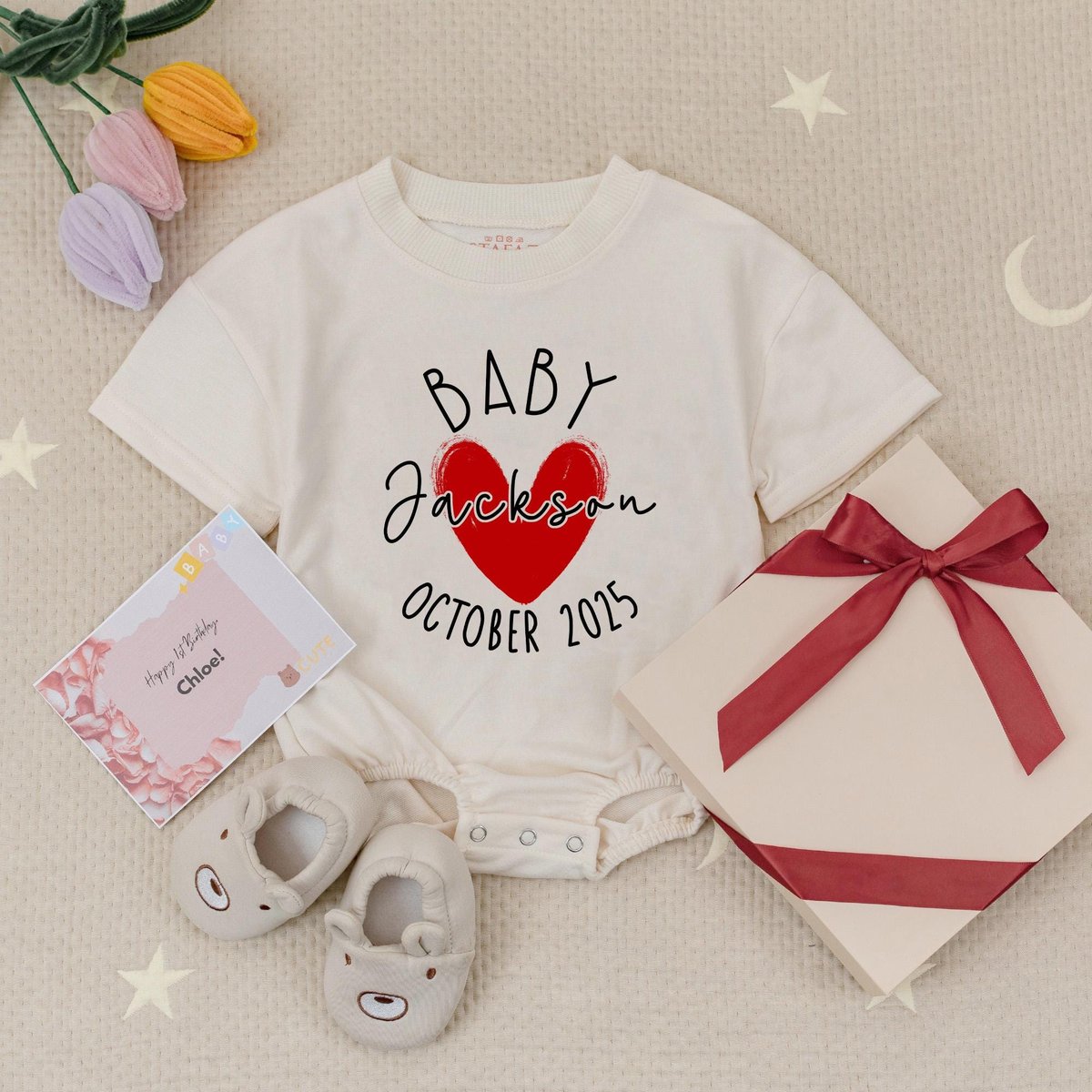 Personalized Announcement Expecting Due Date Baby Romper Custom Name Bodysuit Natural Coming Soon La