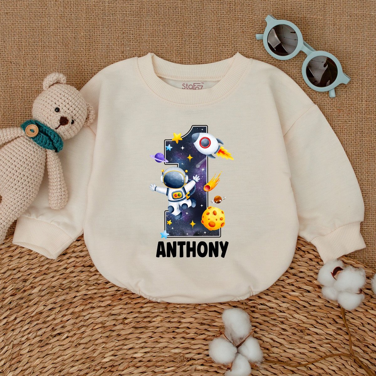 Personalized Astronaut 1st Birthday Romper Space First Birthday Bodysuit Sweatshirt Bubble Romper Sm 169